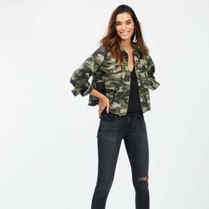 Socialite cropped camouflage jacket with raw hem, size medium, like new!